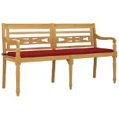 vidaXL Batavia bank met rode kussen, 150 cm, massief teakhout