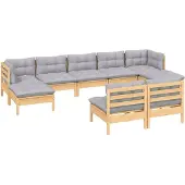 vidaXL 9-delige Loungeset met grijze kussens grenenhout