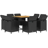 vidaXL 9-delige tuinset met kussens, zwart, van polyrotan