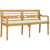 vidaXL Bankje Batavia met crèmekleurig kussen 150 cm massief teakhout
