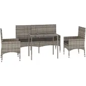 vidaXL 4-delige Loungeset met kussens poly rattan grijs
