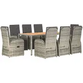 vidaXL 9-delige Tuinset met kussens poly rattan grijs