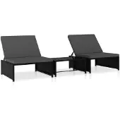 vidaXL Tuinstoelen 2 st verstelbaar met tafel poly rattan zwart