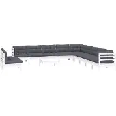 vidaXL 12-delige loungeset voor de tuin met kussens, wit, massief hout, grenen