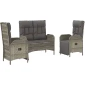 vidaXL 3-delige Tuinset met kussens poly rattan grijs