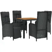 vidaXL 5-delige Tuinset met kussens poly rattan zwart