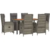vidaXL 7-delige Tuinset met kussens poly rattan grijs