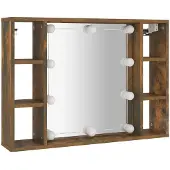 vidaXL Spiegelkast met LED-verlichting, eikenhoutlook, 76x15x55 cm