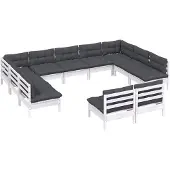 vidaXL 11-delige Loungeset met kussens massief grenenhout wit