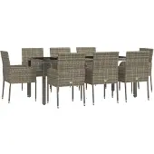 vidaXL 9-delige Tuinset met kussens poly rattan grijs