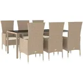 vidaXL 7-delige Tuinset met kussens poly rattan beige