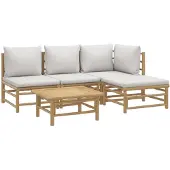 vidaXL 5-delige Loungeset met kussens bamboe lichtgrijs