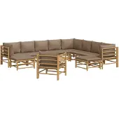 vidaXL 12-delige Loungeset met kussens bamboe taupe