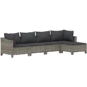 vidaXL 5-delige Loungeset met kussens poly rattan grijs
