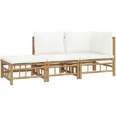 vidaXL 3-delige Loungeset met kussens bamboe crèmewit