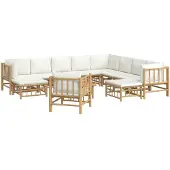 vidaXL 12-delige Loungeset met kussens bamboe crèmewit