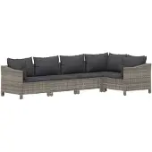 vidaXL 5-delige Loungeset met kussens poly rattan grijs