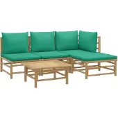 vidaXL 5-delige Loungeset met kussens bamboe groen