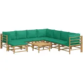 vidaXL 9-delige Loungeset met kussens bamboe groen