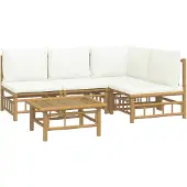 vidaXL 5-delige Loungeset met kussens bamboe crèmewit