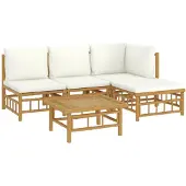 vidaXL 5-delige Loungeset met kussens bamboe crèmewit