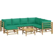 vidaXL 8-delige Loungeset met kussens bamboe groen