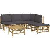 vidaXL 6-delige Loungeset met kussens bamboe donkergrijs