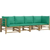 vidaXL 4-delige Loungeset met kussens bamboe groen