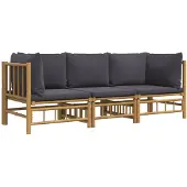 vidaXL 3-delige Loungeset met kussens bamboe donkergrijs