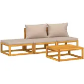vidaXL 4-delige loungeset voor de tuin met taupekleurige kussens, gemaakt van massief hout