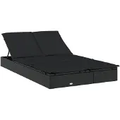 vidaXL Ligbed met kussens 2-persoons poly rattan zwart