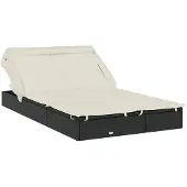 vidaXL Ligbed 2-persoons met dak 213x118x97 cm poly rattan zwart