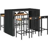 vidaXL 7-delige Tuinbarset poly rattan en massief acaciahout zwart