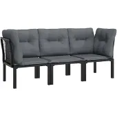 vidaXL 3-delige loungeset voor de tuin, zwart en grijs, van polyrotan