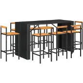 vidaXL 9-delige Tuinbarset poly rattan en massief acaciahout zwart