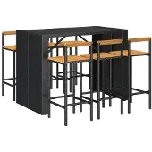vidaXL 7-delige tuinset, zwart, van polyrotan en massief acaciahout