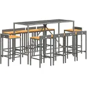 vidaXL 11-delige Tuinbarset poly rattan en massief acaciahout grijs