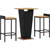 vidaXL 3-delige tuinset, zwart, polyrotan en massief acaciahout