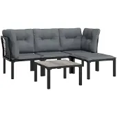 vidaXL 5-delige Loungeset poly rattan zwart en grijs