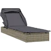 vidaXL Ligbed met inklapbaar dak 213x63x97 cm poly rattan grijs
