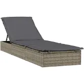 vidaXL Ligbed met kussen 1 st 201x55x62 cm poly rattan grijs