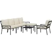 vidaXL 7-delige Loungeset met kussens staal zandkleurig