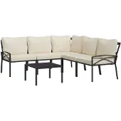 vidaXL 6-delige Loungeset met zandkleurige kussens staal