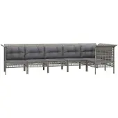 vidaXL 6-delige Loungeset met kussens poly rattan grijs