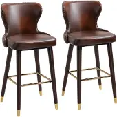 HOMCOM 2-delige set barkrukken, barstoelen, bistrostoelen, eetkamerstoelen met voetsteun, Polyurethanmateriaal
