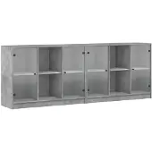 DKD Home Decor Boekenkast met deuren 204x37x75 cm bewerkt hout betongrijs