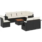vidaXL 9-delige Loungeset met kussens poly rattan zwart