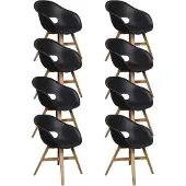 BUITEN living Karlstad dining tuinstoel set van 8 | kunststof + hardhout | zwart