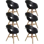 BUITEN living Karlstad dining tuinstoel set van 6 | kunststof + hardhout | zwart