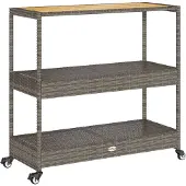 vidaXL Keukentrolley 3-laags poly rattan en massief acaciahout grijs